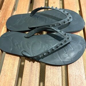 Black Studded Flip Flops